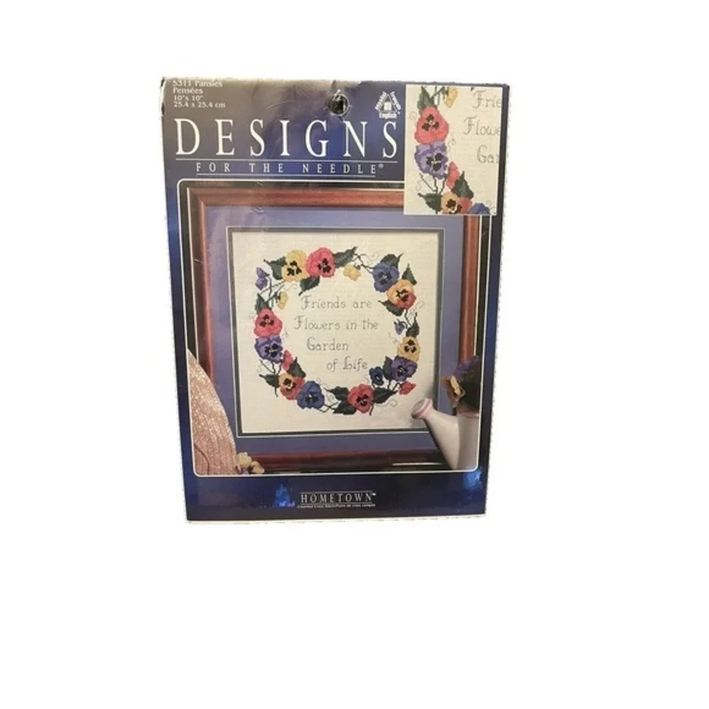 Leisure Arts 5311 Pansies Friends Floral Wreath Needlepoint Cross Stitch Kit
